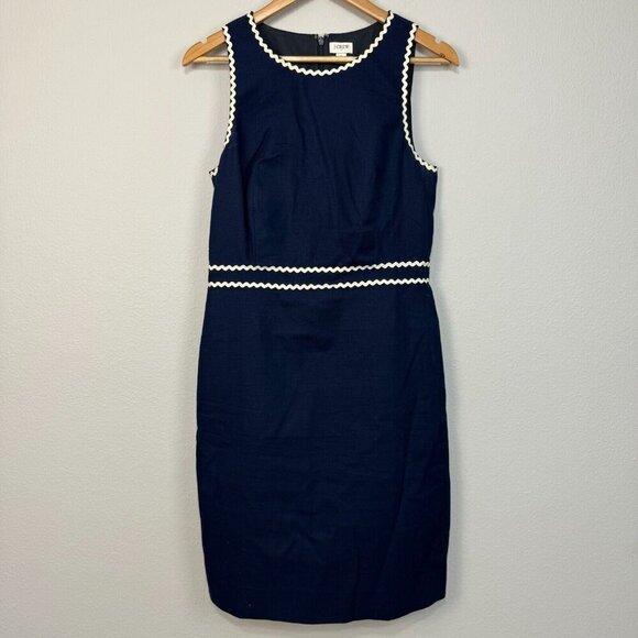 J. Crew Womens Sleeveless Rickrack Trim Sheath Suiting Dress Navy Blue Size 6 - Picture 1 of 16